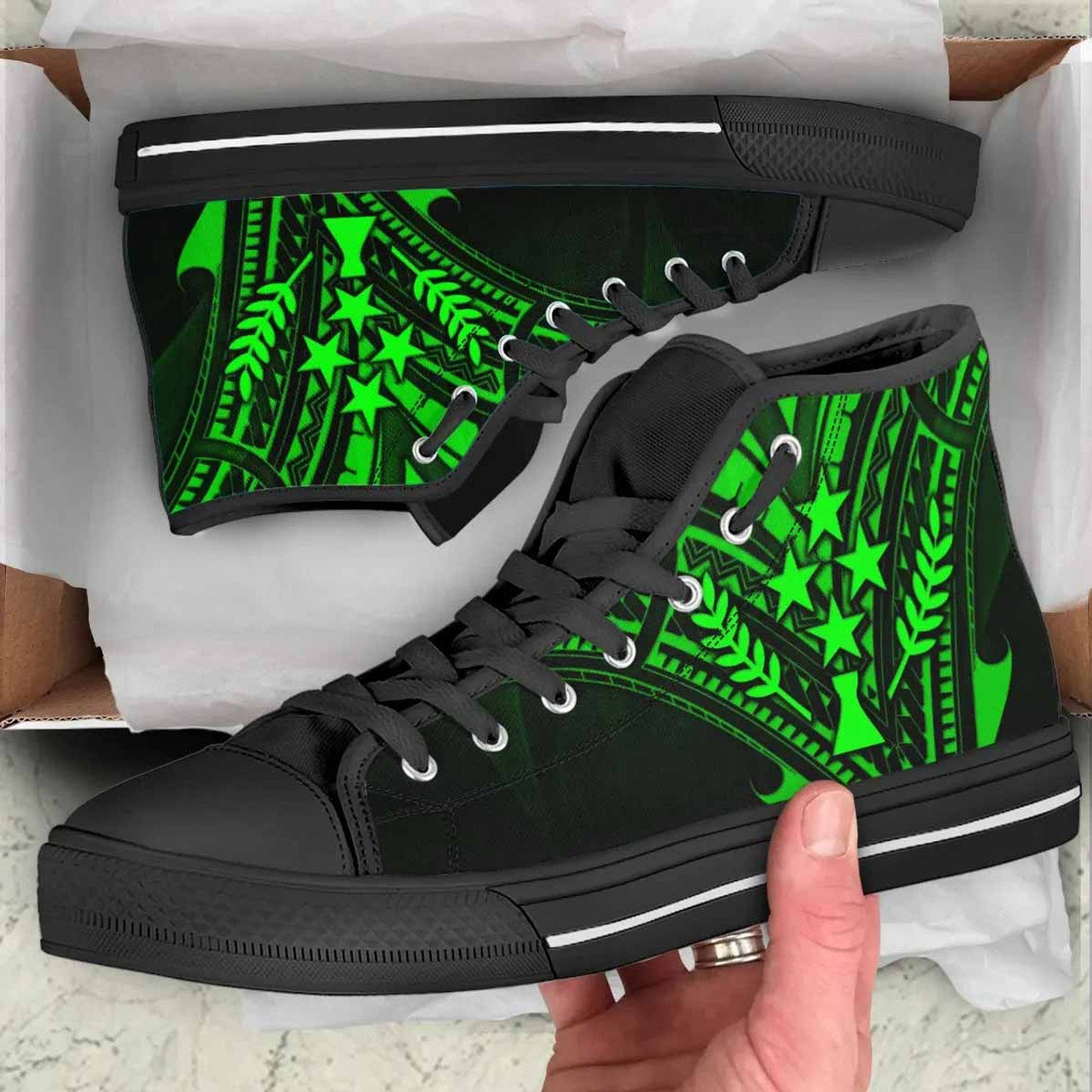 Kosrae State High Top Shoes - Cross Style Green Color 2