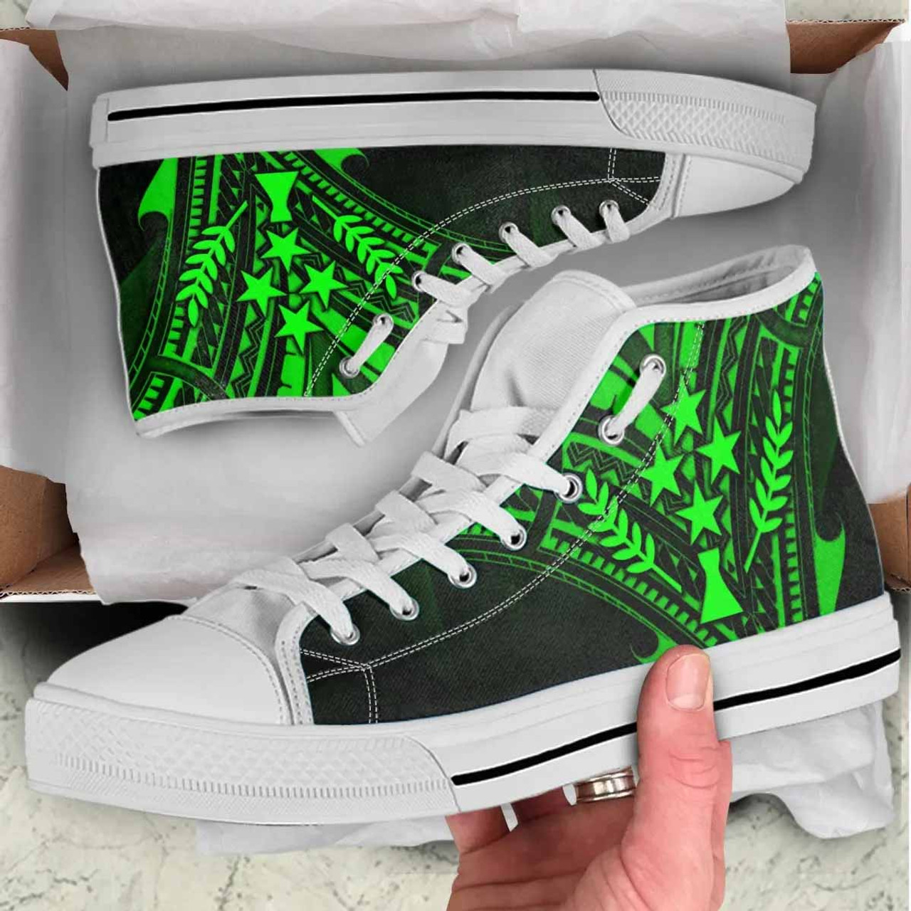 Kosrae State High Top Shoes - Cross Style Green Color 7