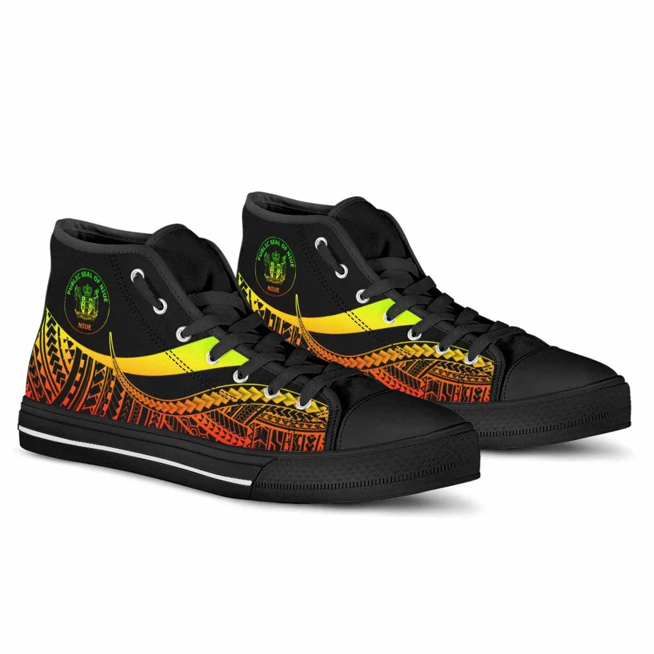 Niue Custom Personalised High Top Shoes Reggae - Polynesian Tentacle Tribal Pattern 3