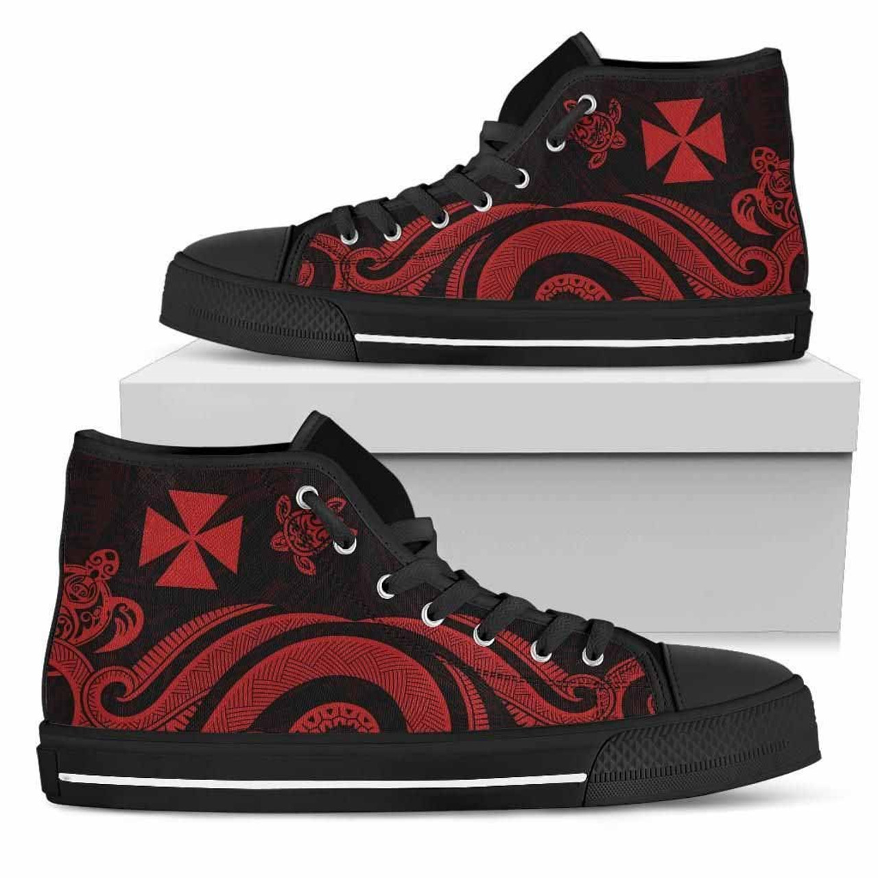 Wallis and Futuna High Top Canvas Shoes - Red Tentacle Turtle 1