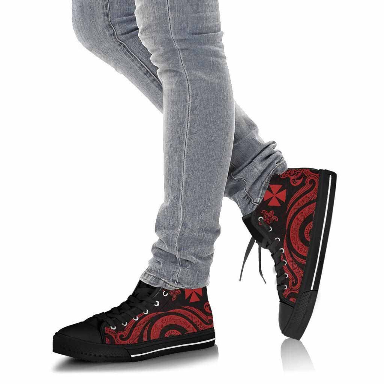 Wallis and Futuna High Top Canvas Shoes - Red Tentacle Turtle 4