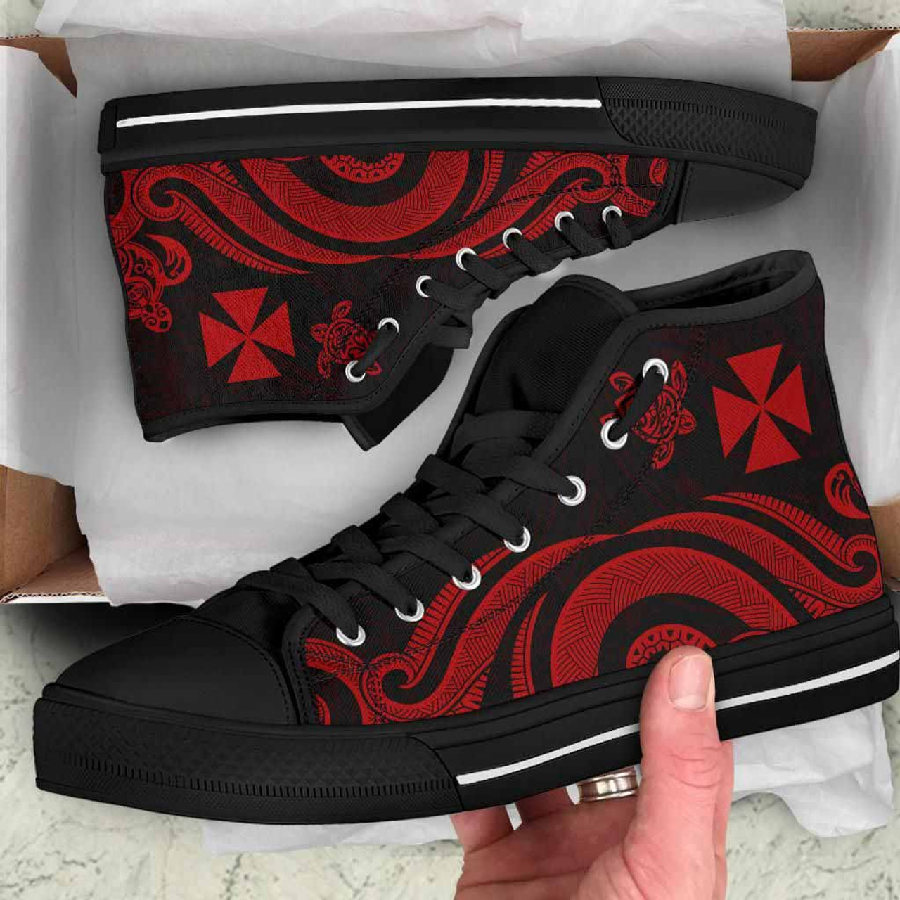 Wallis and Futuna High Top Canvas Shoes - Red Tentacle Turtle 5