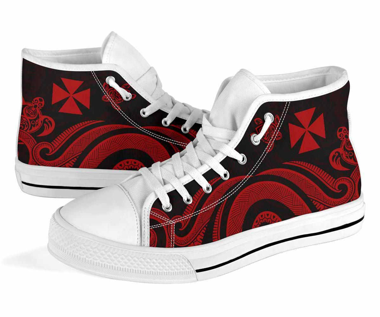 Wallis and Futuna High Top Canvas Shoes - Red Tentacle Turtle 8