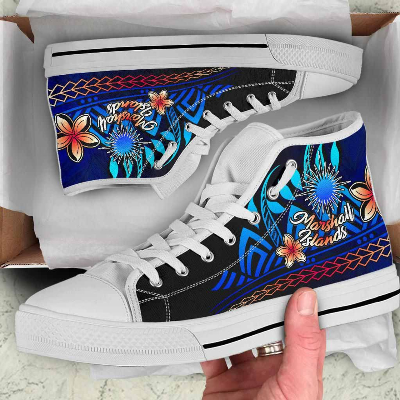 Marshall Islands High Top Shoes Blue - Vintage Tribal Mountain 10