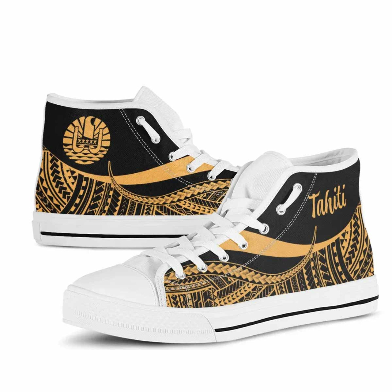 Tahiti High Top Shoes Gold - Polynesian Tentacle Tribal Pattern 8