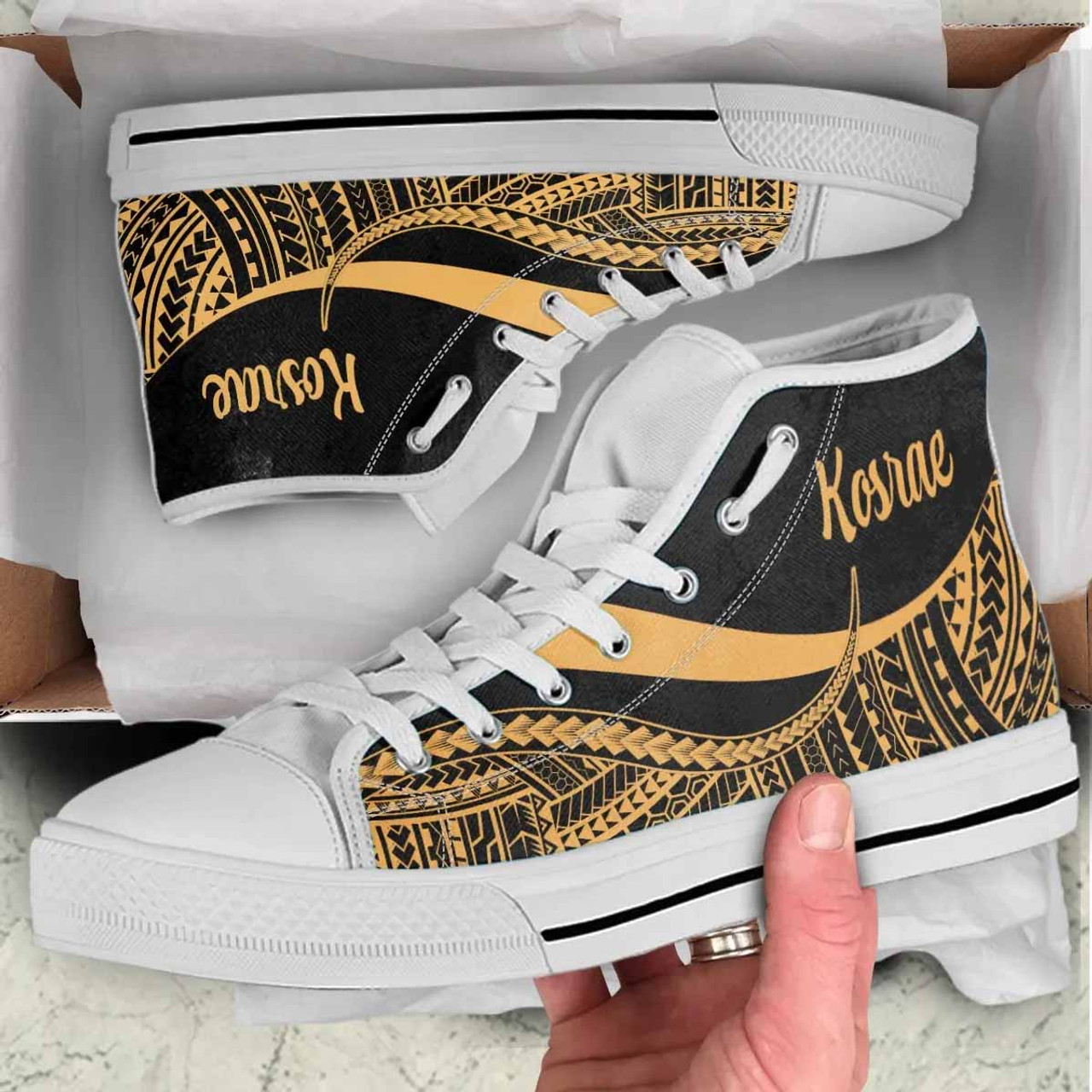 Kosrae High Top Shoes Gold - Polynesian Tentacle Tribal Pattern 5