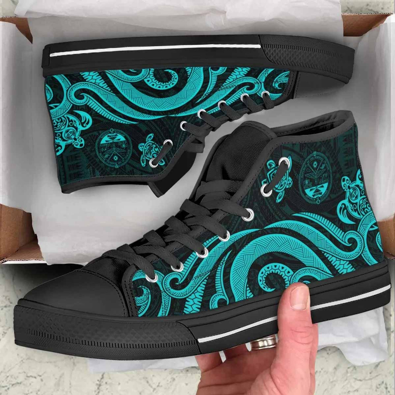 Marshall Islands High Top Shoes - Turquoise Tentacle Turtle Crest  5
