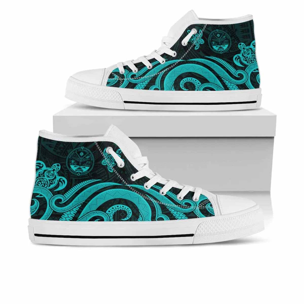 Marshall Islands High Top Shoes - Turquoise Tentacle Turtle Crest  6