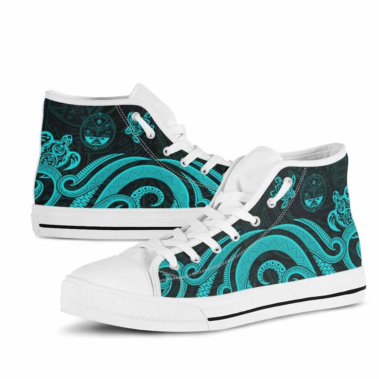 Marshall Islands High Top Shoes - Turquoise Tentacle Turtle Crest  9