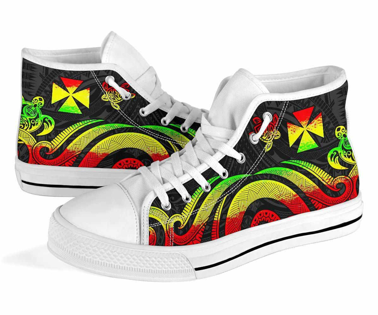 Wallis and Futuna High Top Canvas Shoes - Reggae Tentacle Turtle 8