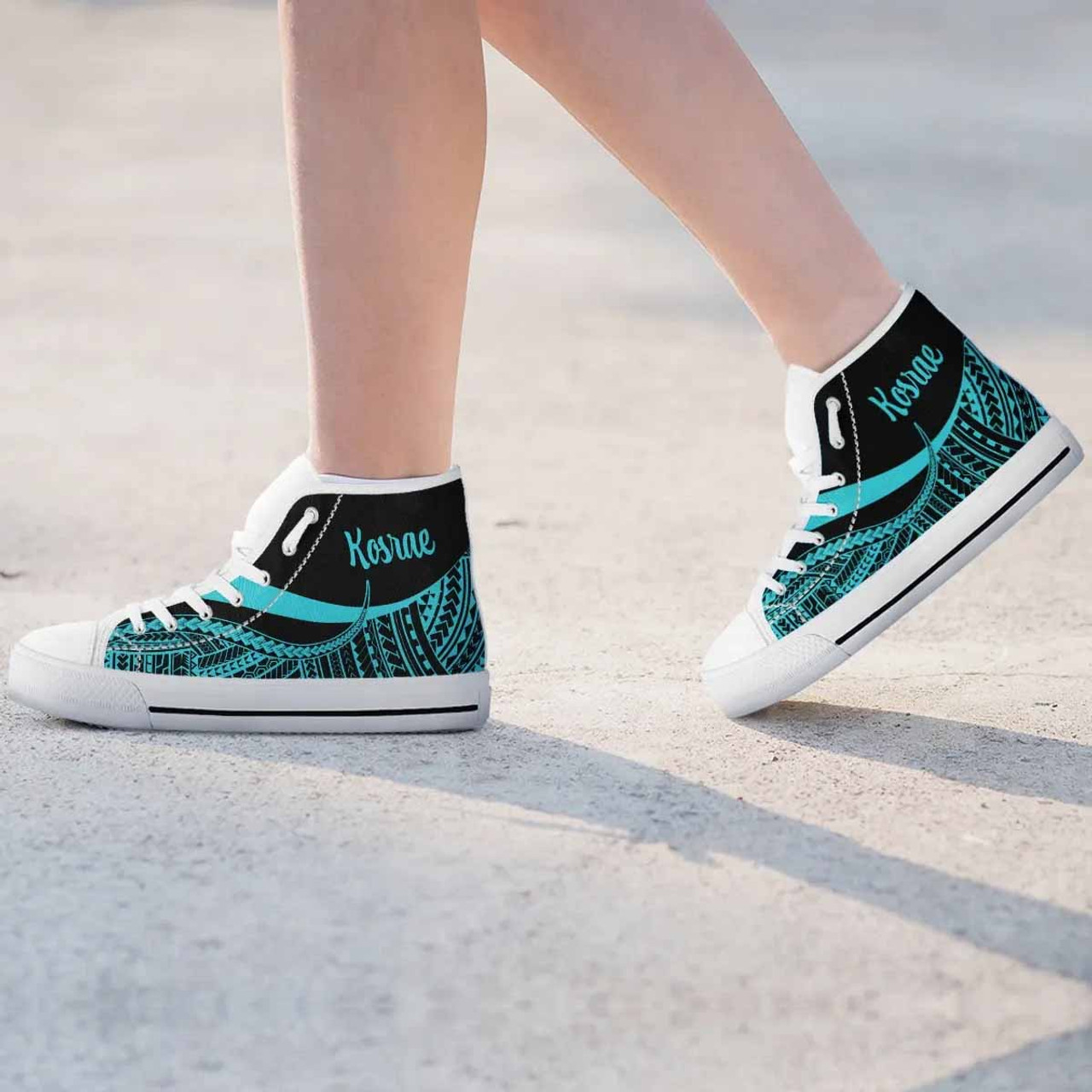 Kosrae High Top Shoes Turquoise - Polynesian Tentacle Tribal Pattern 7
