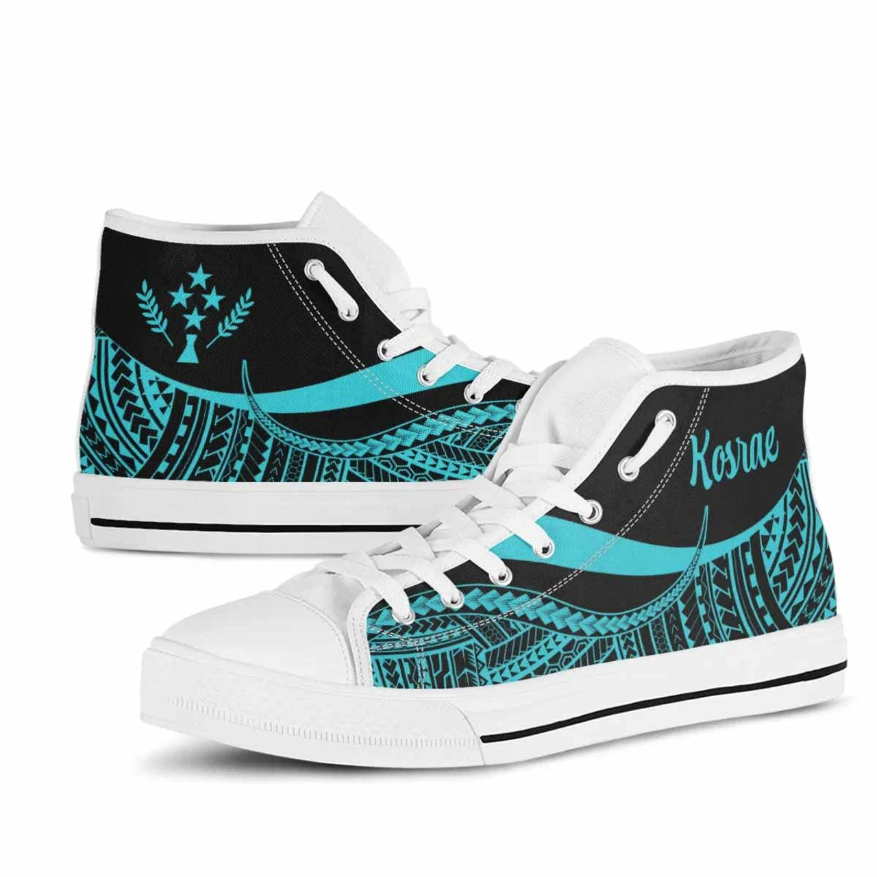 Kosrae High Top Shoes Turquoise - Polynesian Tentacle Tribal Pattern 8