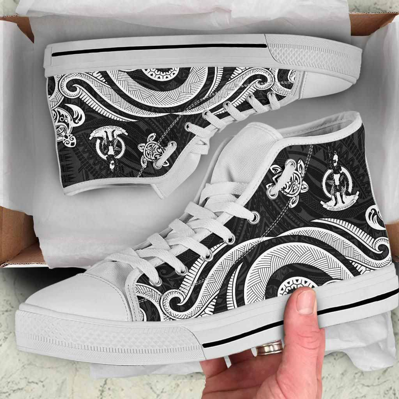 Vanuatu High Top Canvas Shoes - White Tentacle Turtle 10