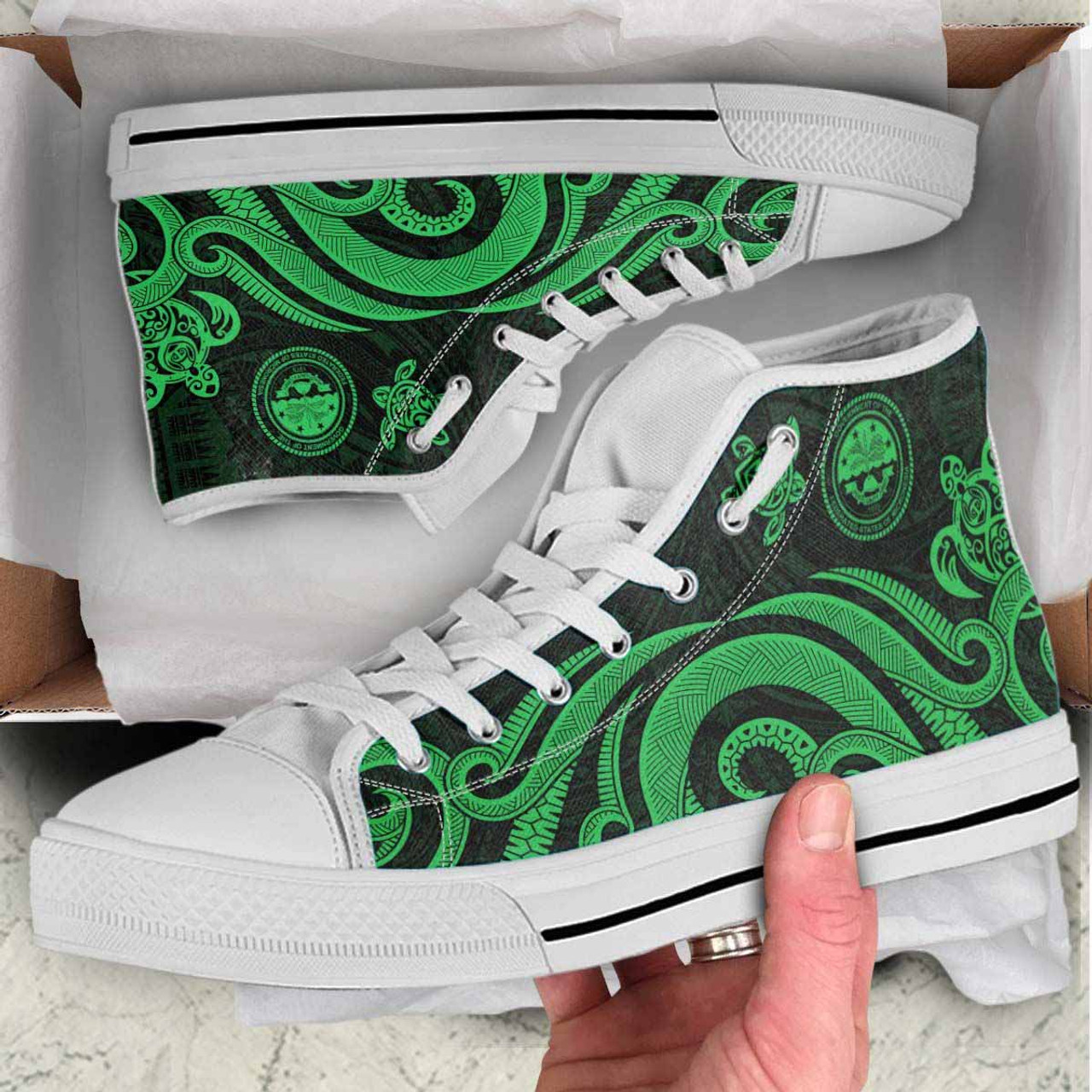 Federated States of Micronesia High Top Shoes - Green Tentacle Turtle 9