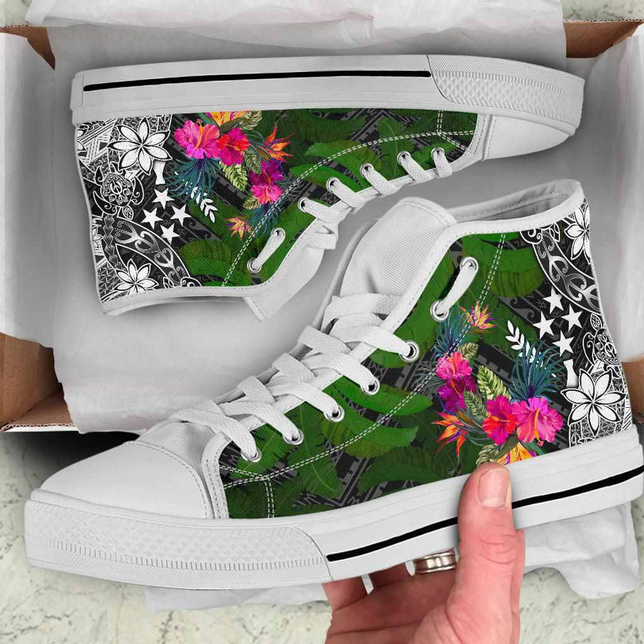 Kosrae High Top Shoes - Turtle Plumeria Banana Leaf 10