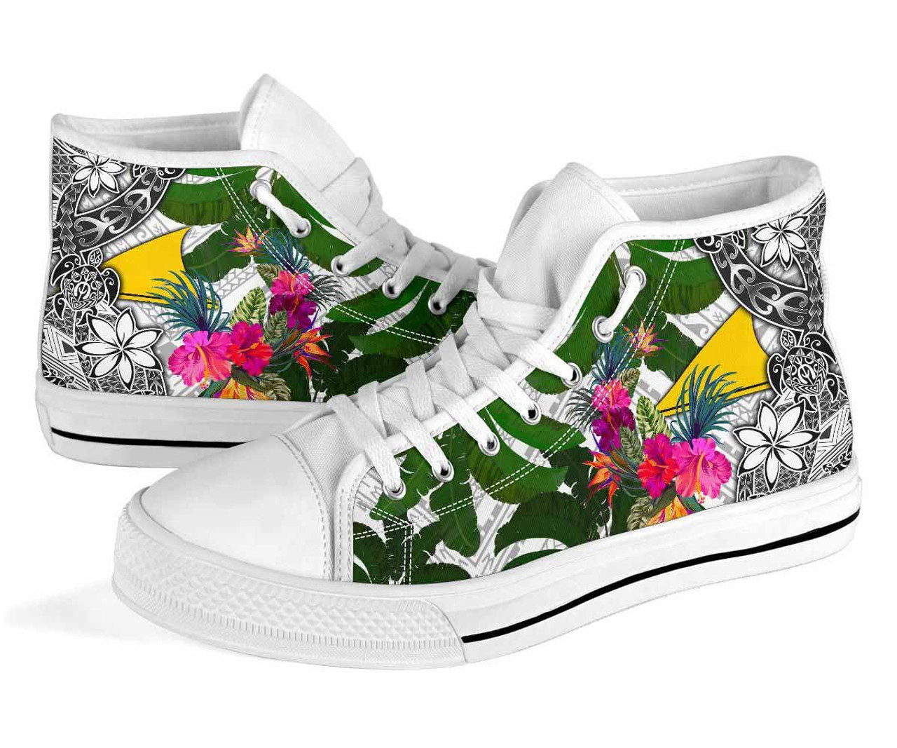 Tokelau High Top Shoes White - Turtle Plumeria Banana Leaf 8