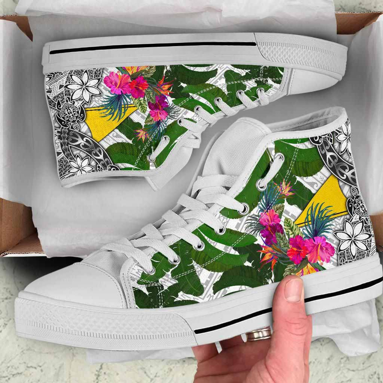 Tokelau High Top Shoes White - Turtle Plumeria Banana Leaf 10