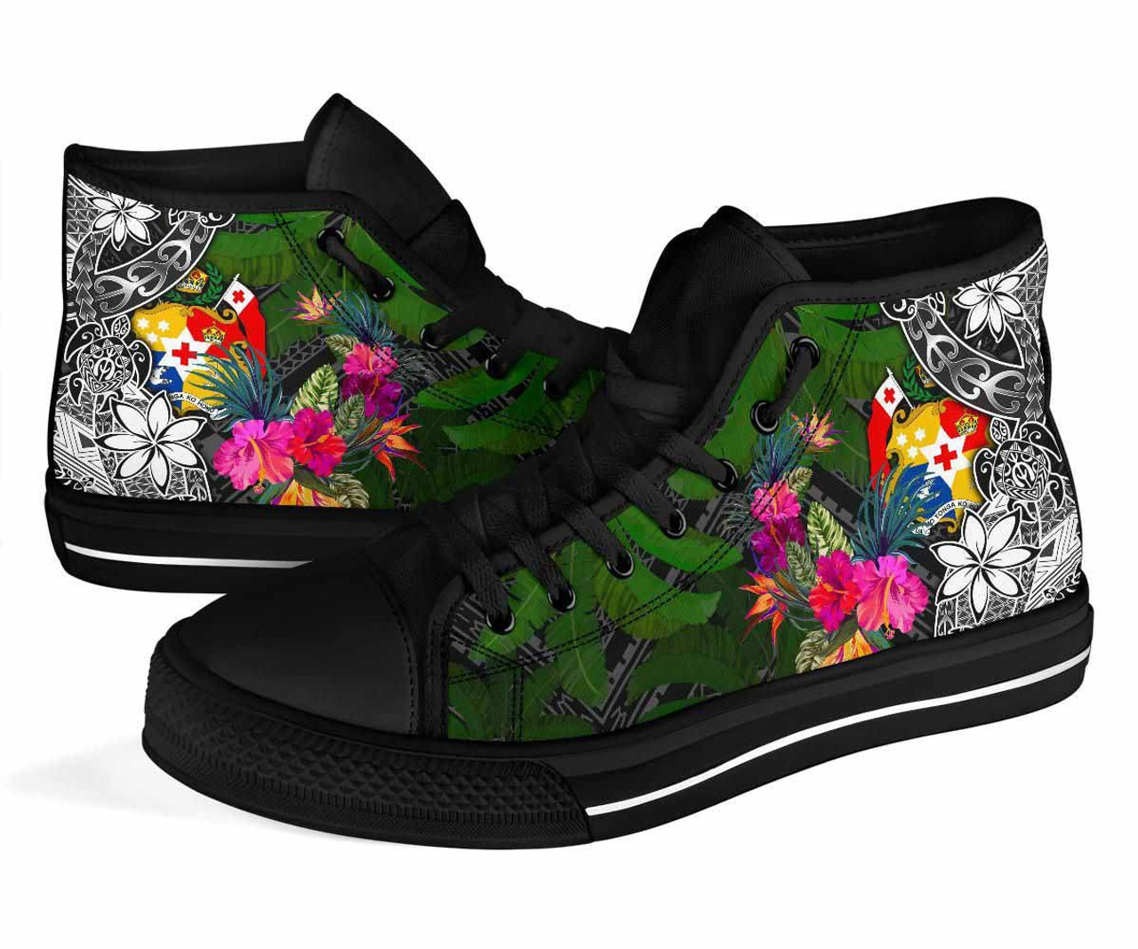 Tonga High Top Shoes - Turtle Plumeria Banana Leaf 3