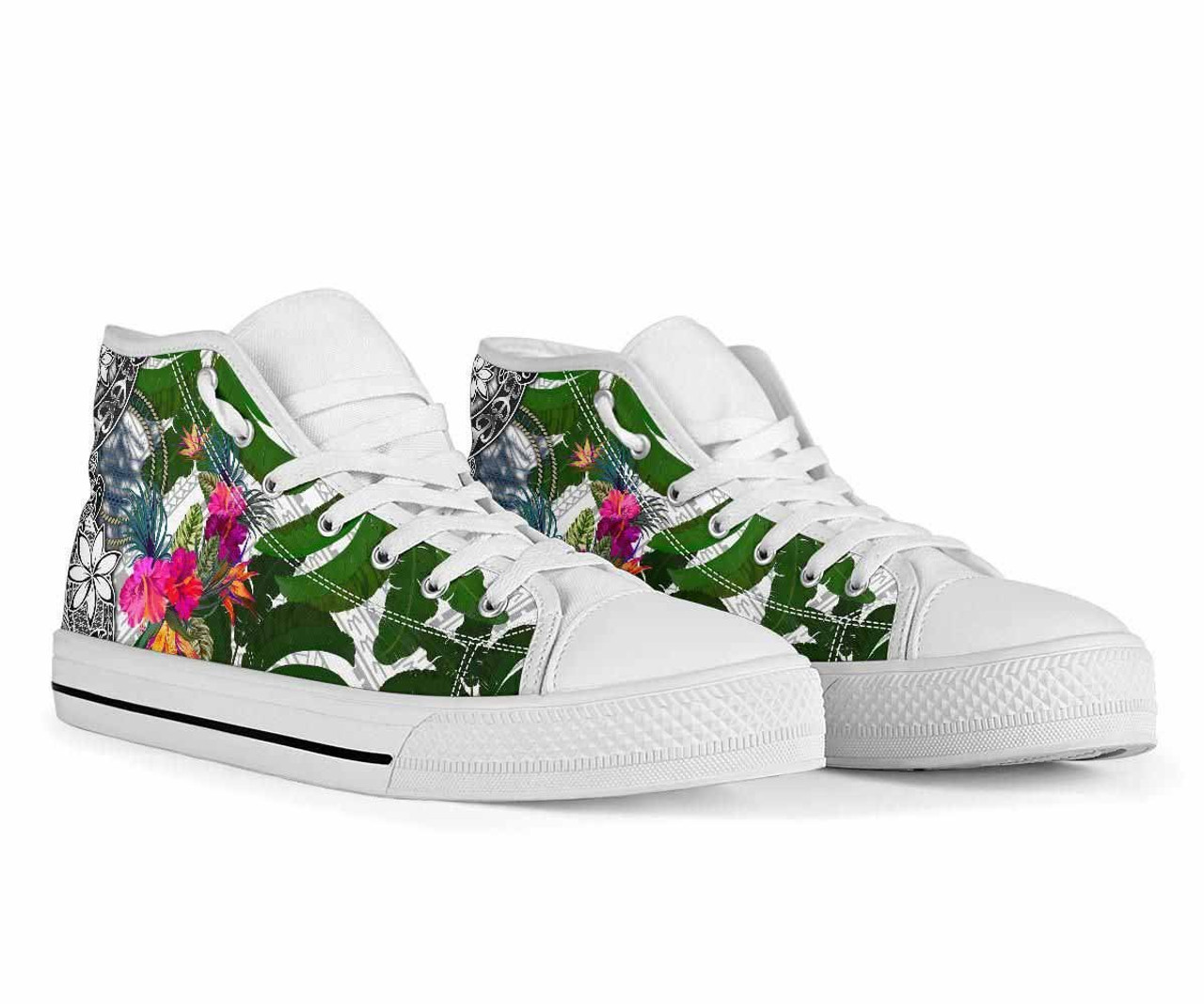 Palau High Top Shoes White - Turtle Plumeria Banana Leaf Crest 7