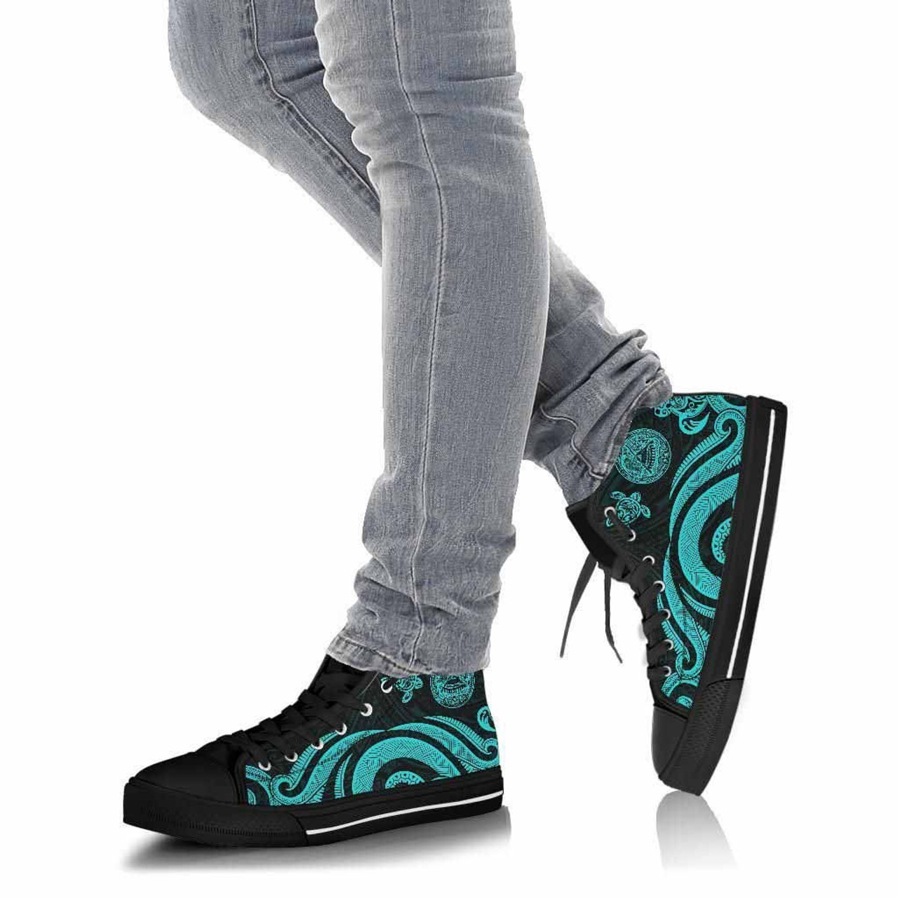 Cook Islands High Top Canvas Shoes - Turquoise Tentacle Turtle 4