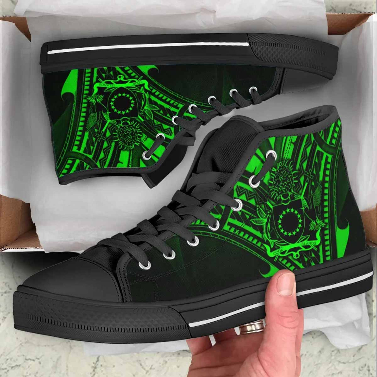 Cook Islands High Top Shoes - Cross Style Green Color 2