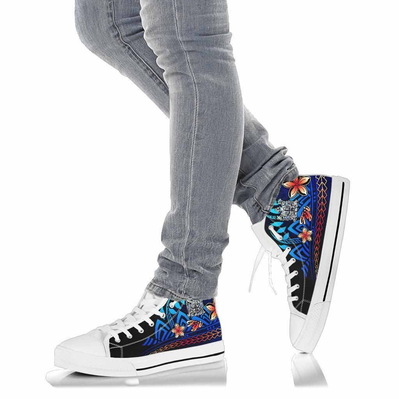 Fiji High Top Shoes Blue - Vintage Tribal Mountain Crest 9