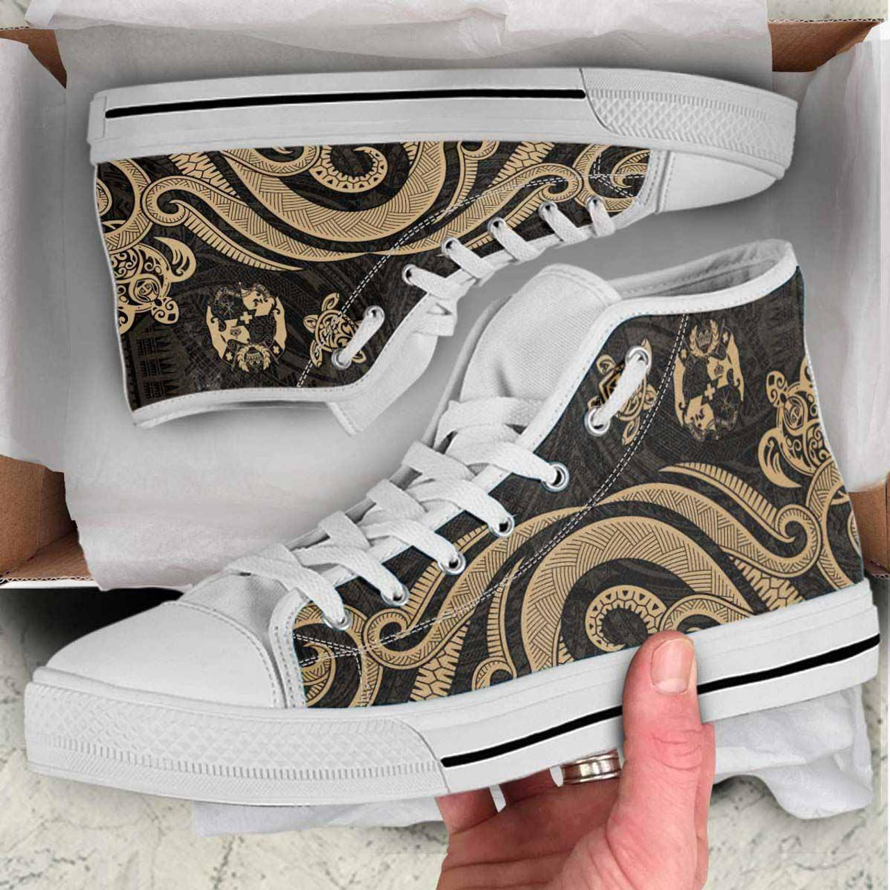 Tonga High Top Shoes - Gold Tentacle Turtle 7