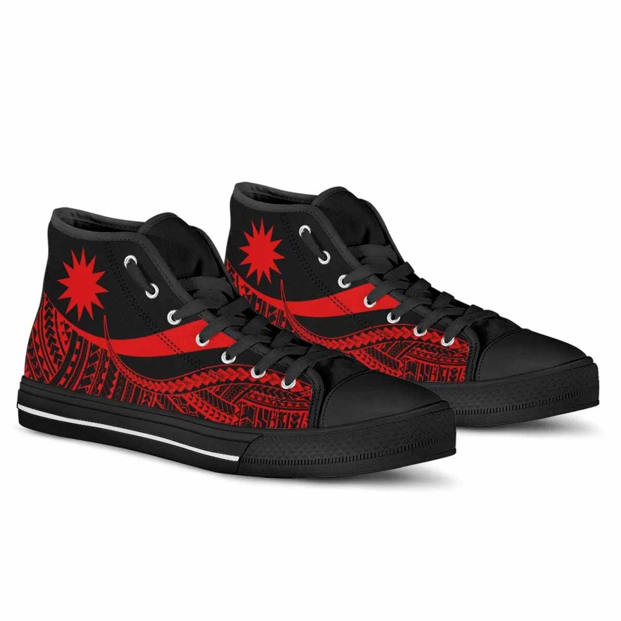 Nauru Custom Personalised High Top Shoes Red - Polynesian Tentacle Tribal Pattern 3