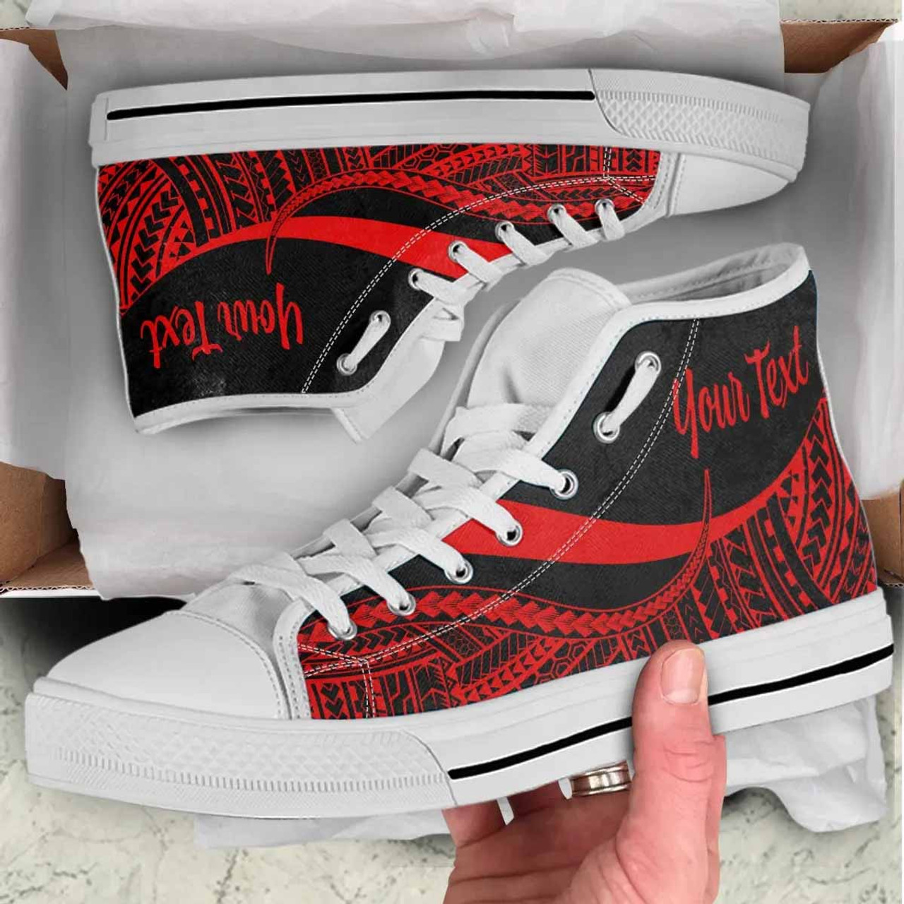 New Caledonia Custom Personalised High Top Shoes Red - Polynesian Tentacle Tribal Pattern Crest 5