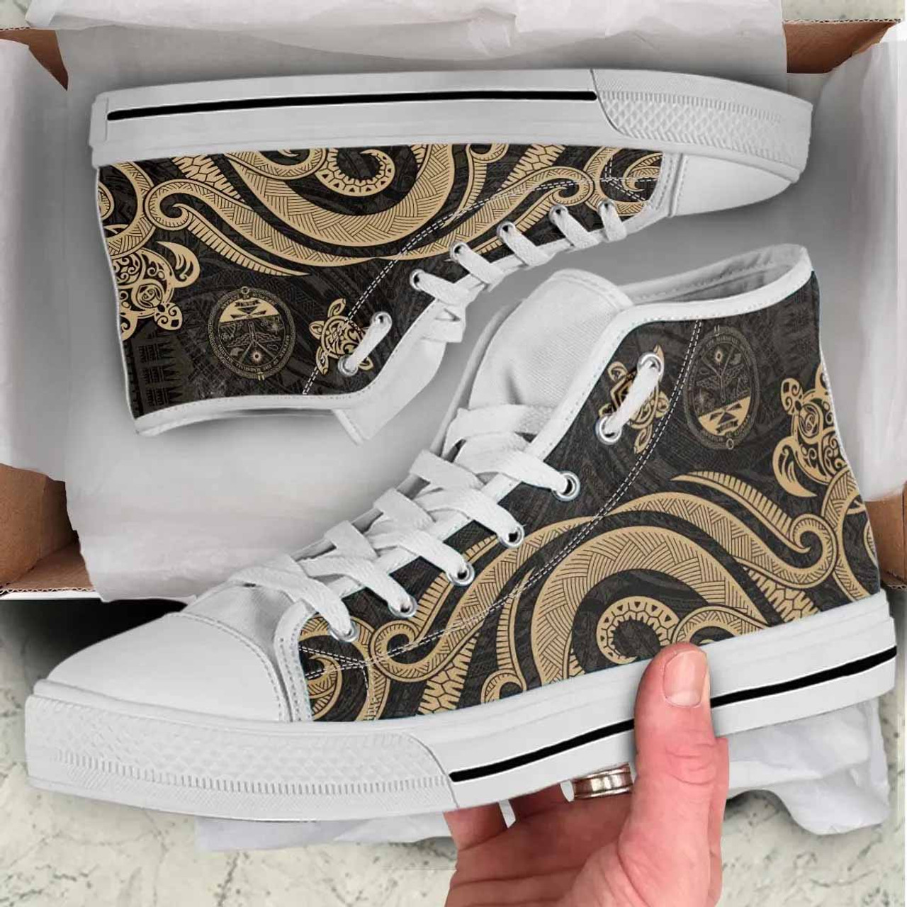 Marshall Islands High Top Shoes - Gold Tentacle Turtle Crest  8