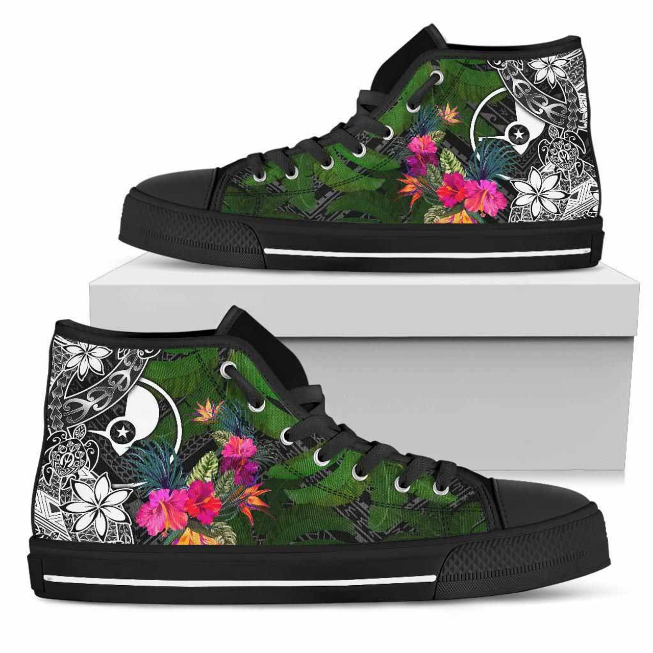 Yap High Top Shoes - Turtle Plumeria Banana Leaf 1