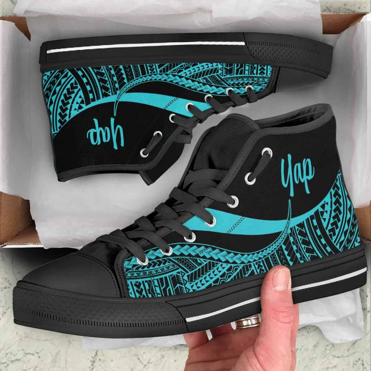 Yap High Top Shoes Turquoise - Polynesian Tentacle Tribal Pattern 1