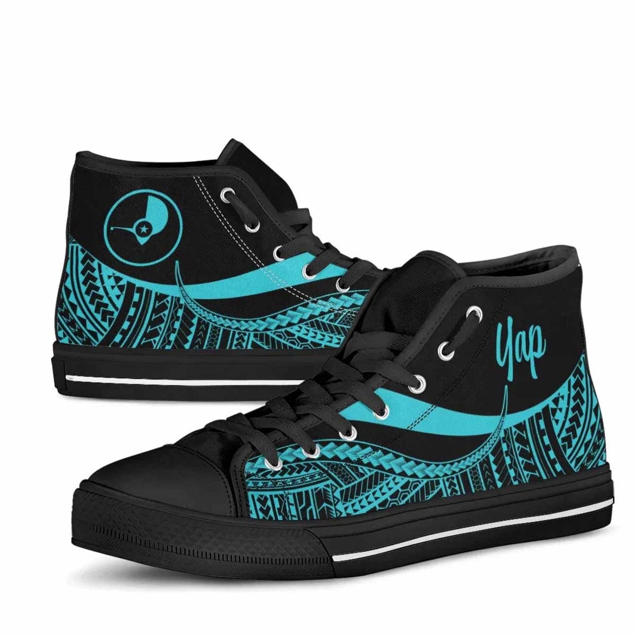 Yap High Top Shoes Turquoise - Polynesian Tentacle Tribal Pattern 3