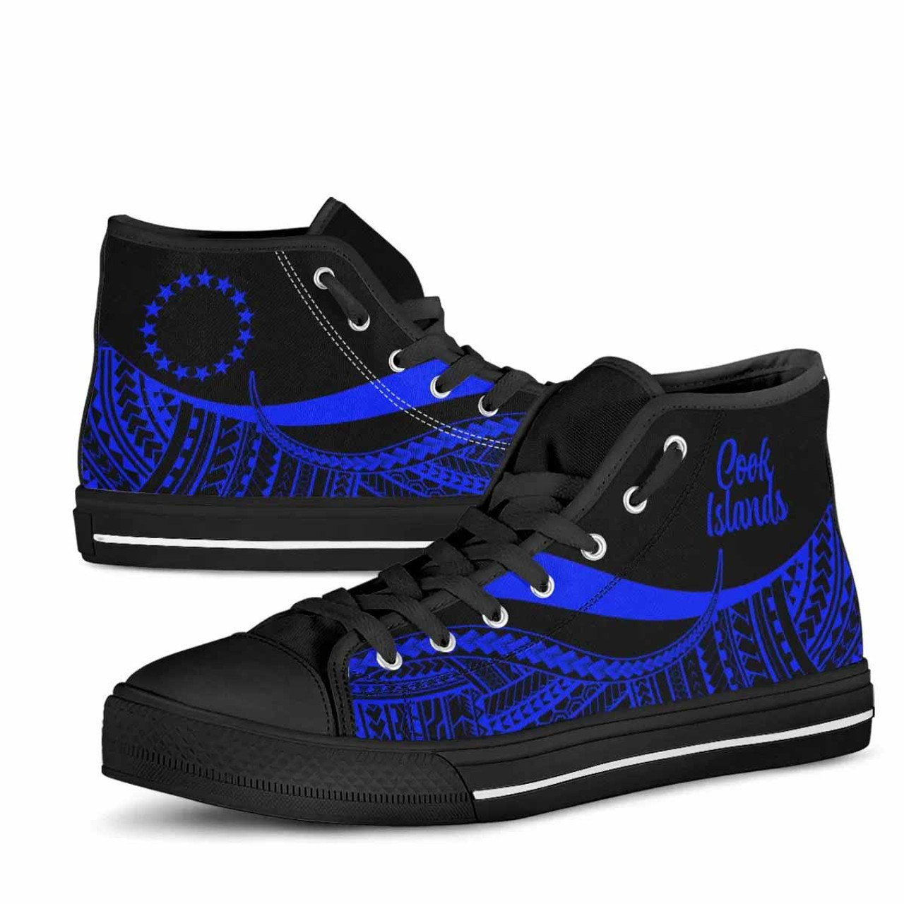 Cook Islands High Top Shoes Blue - Polynesian Tentacle Tribal Pattern 4