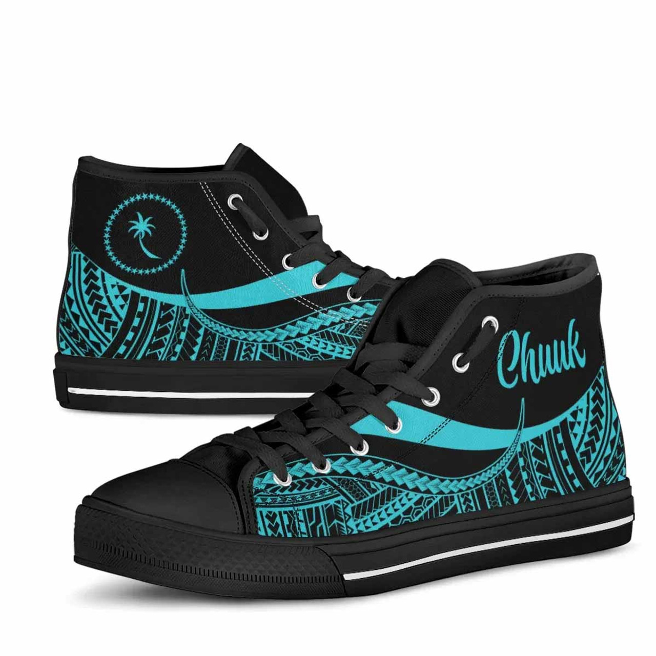 Chuuk High Top Shoes Turquoise - Polynesian Tentacle Tribal Pattern 4