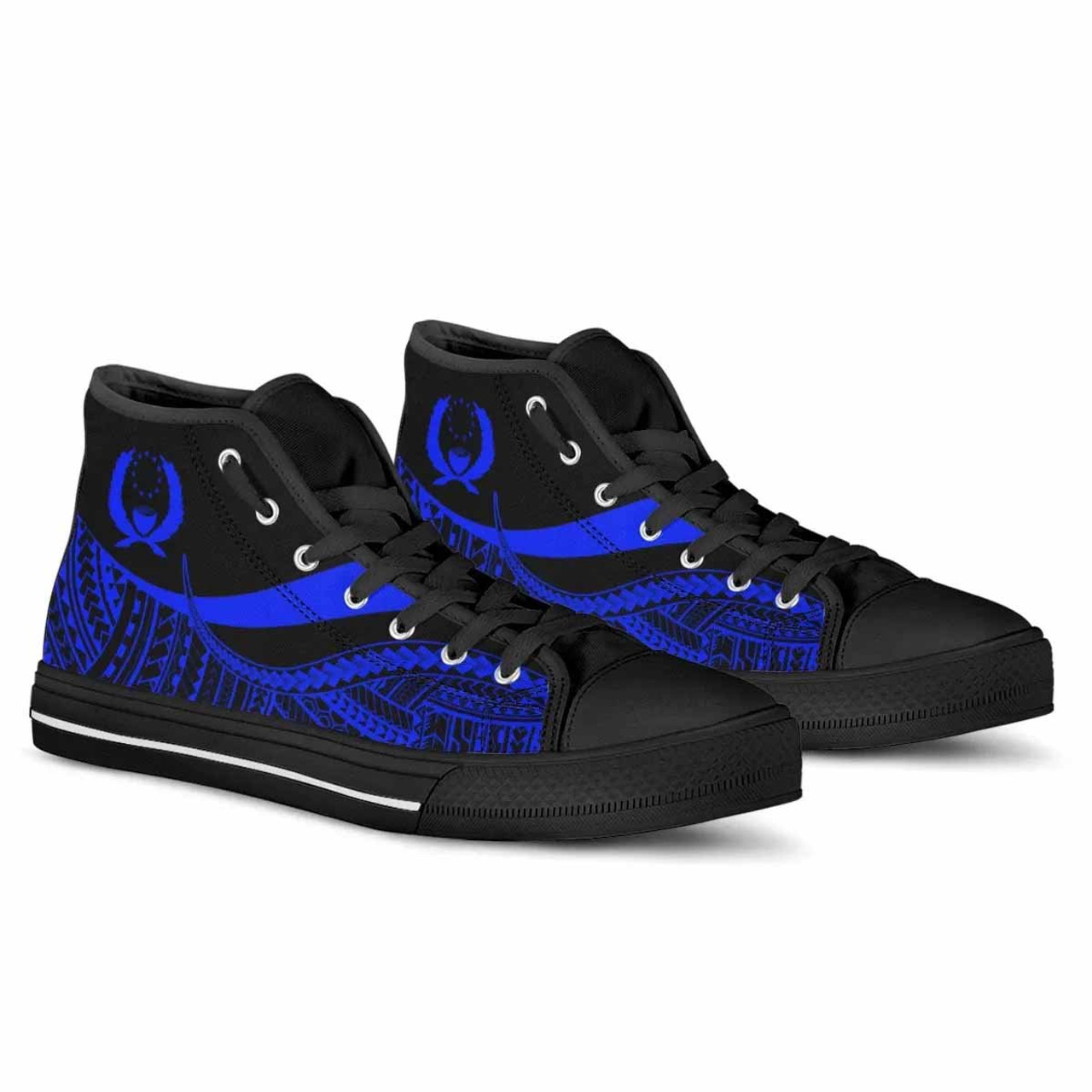 Pohnpei Custom Personalised High Top Shoes Blue - Polynesian Tentacle Tribal Pattern 3
