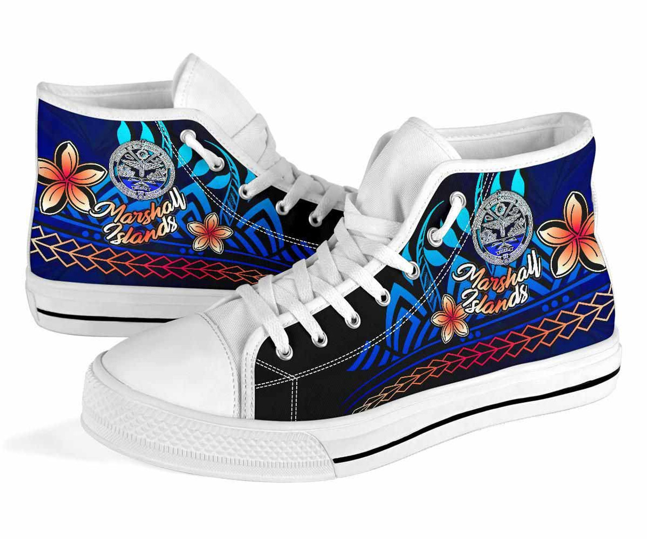 Marshall Islands High Top Shoes Blue - Vintage Tribal Mountain Crest 8