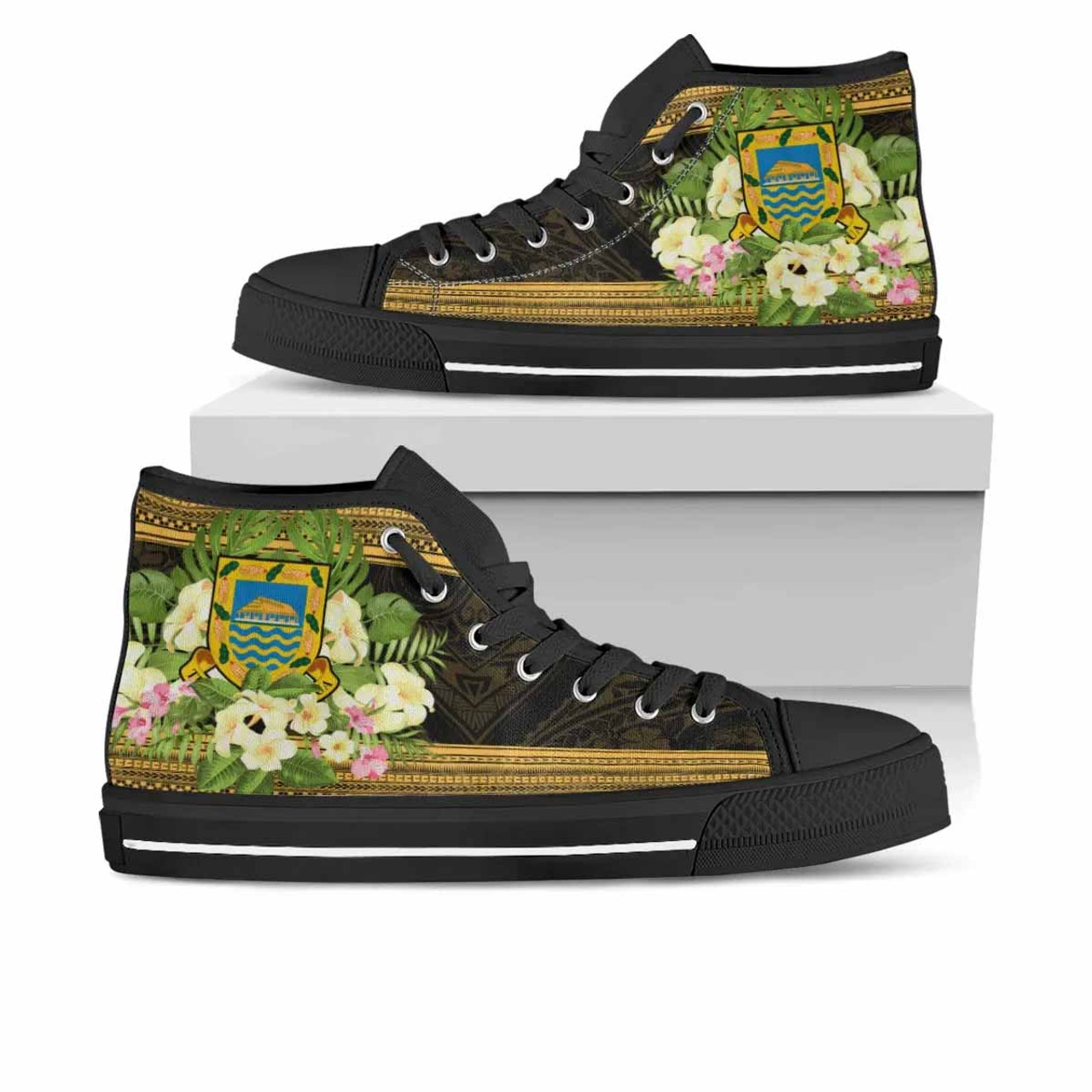 Tuvalu High Top Shoes - Polynesian Gold Patterns Collection 1