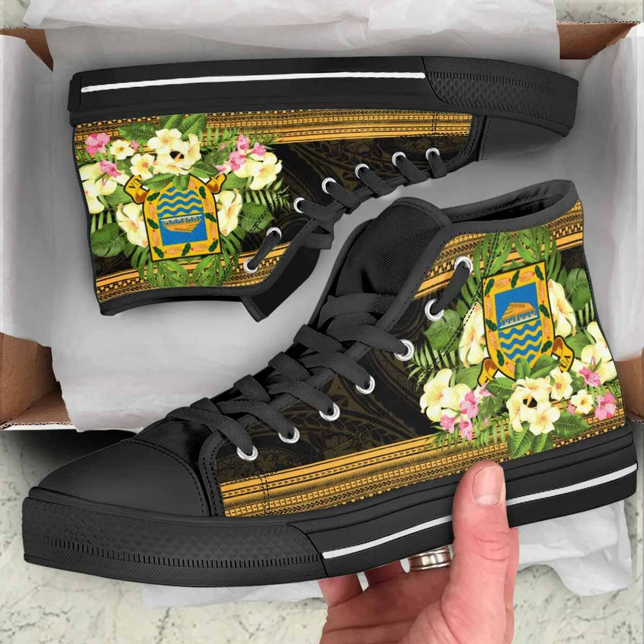 Tuvalu High Top Shoes - Polynesian Gold Patterns Collection 2