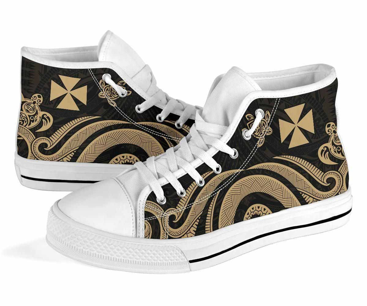 Wallis and Futuna High Top Canvas Shoes - Gold Tentacle Turtle 8