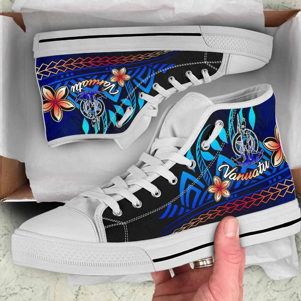 Vanuatu High Top Shoes Blue - Vintage Tribal Mountain 10