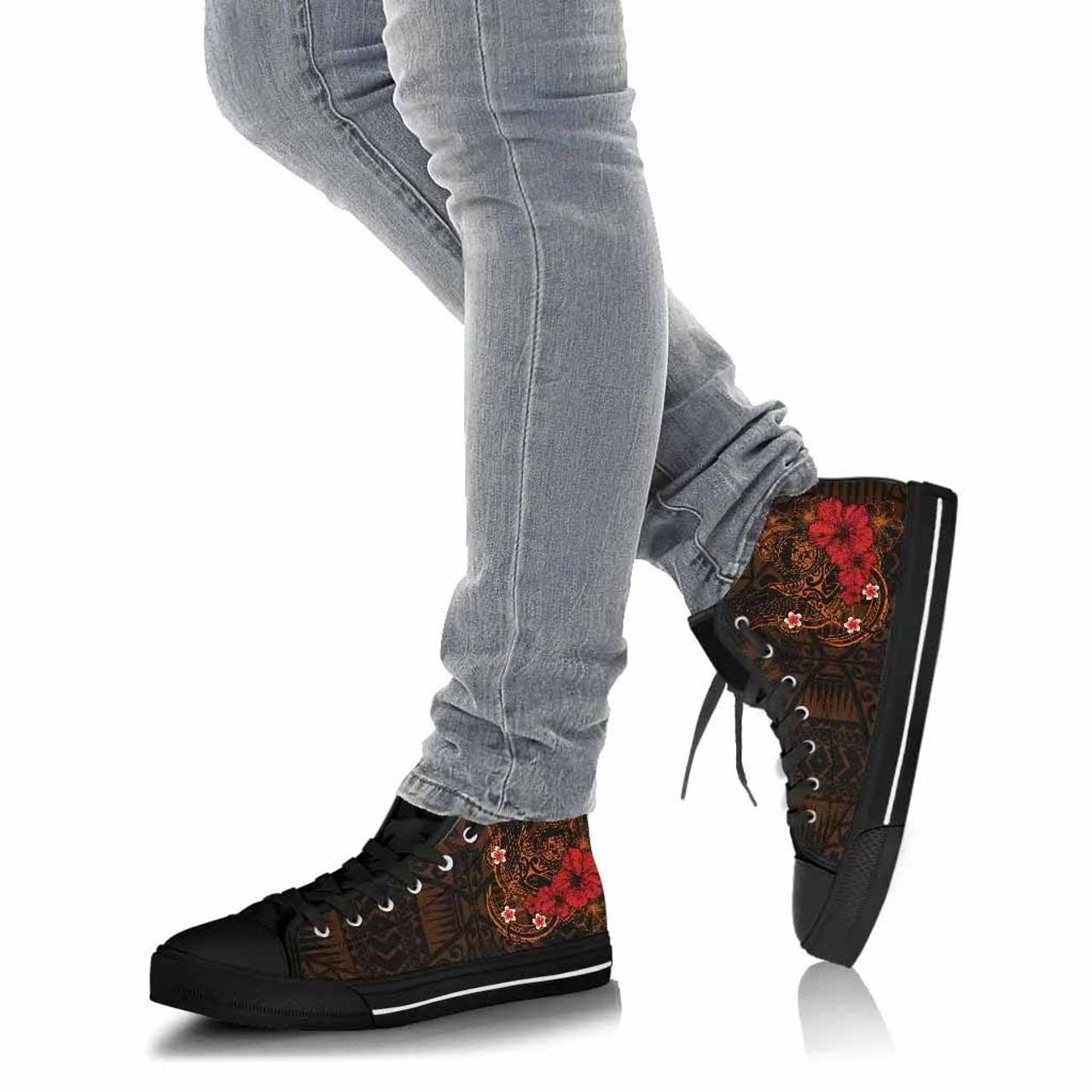 Polynesian Hawaii High Top Shoes - Humpback Whale with Hibiscus (Golden) 4
