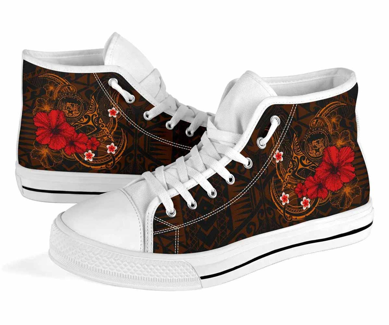 Polynesian Hawaii High Top Shoes - Humpback Whale with Hibiscus (Golden) 8