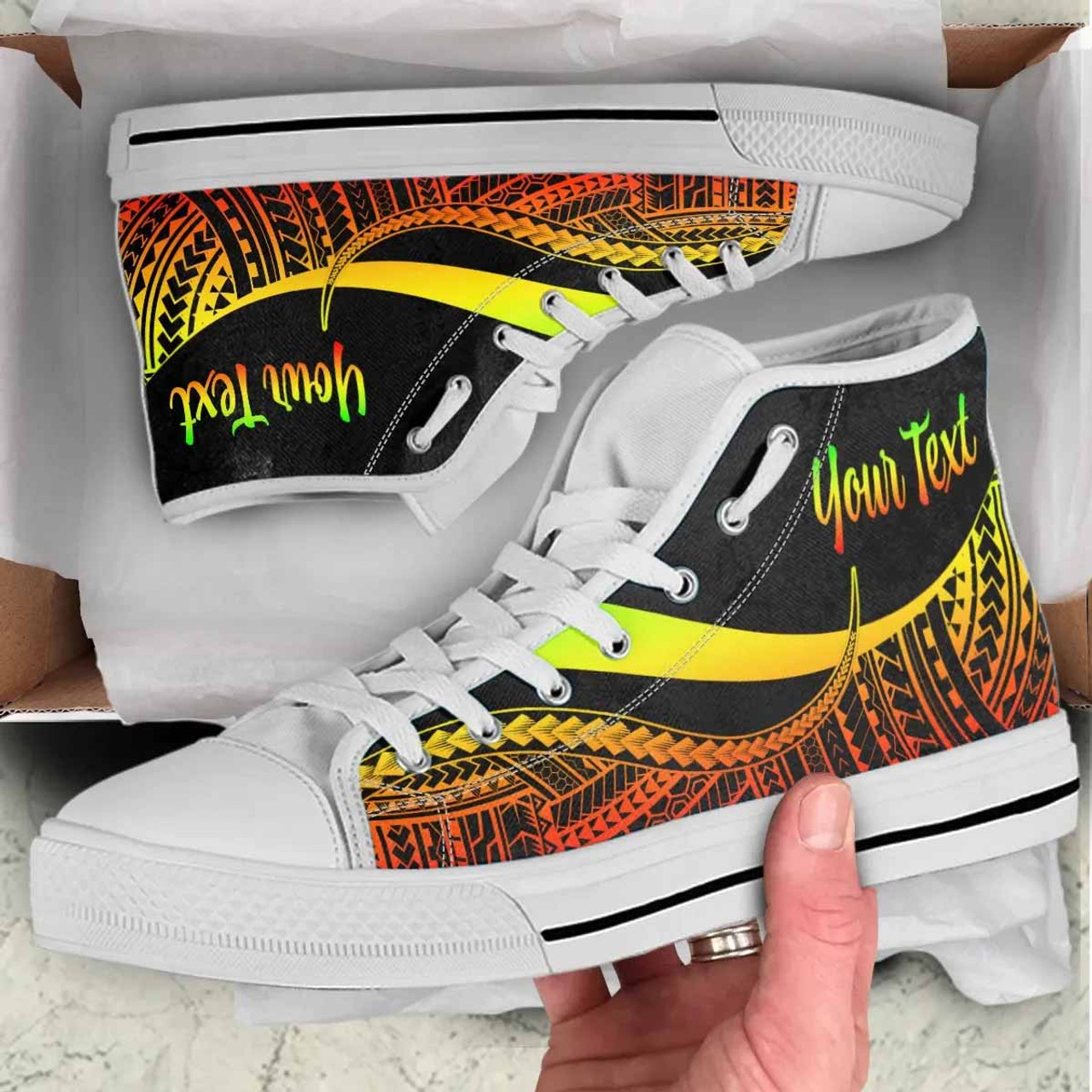 New Caledonia Custom Personalised High Top Shoes Reggae - Polynesian Tentacle Tribal Pattern Crest 5