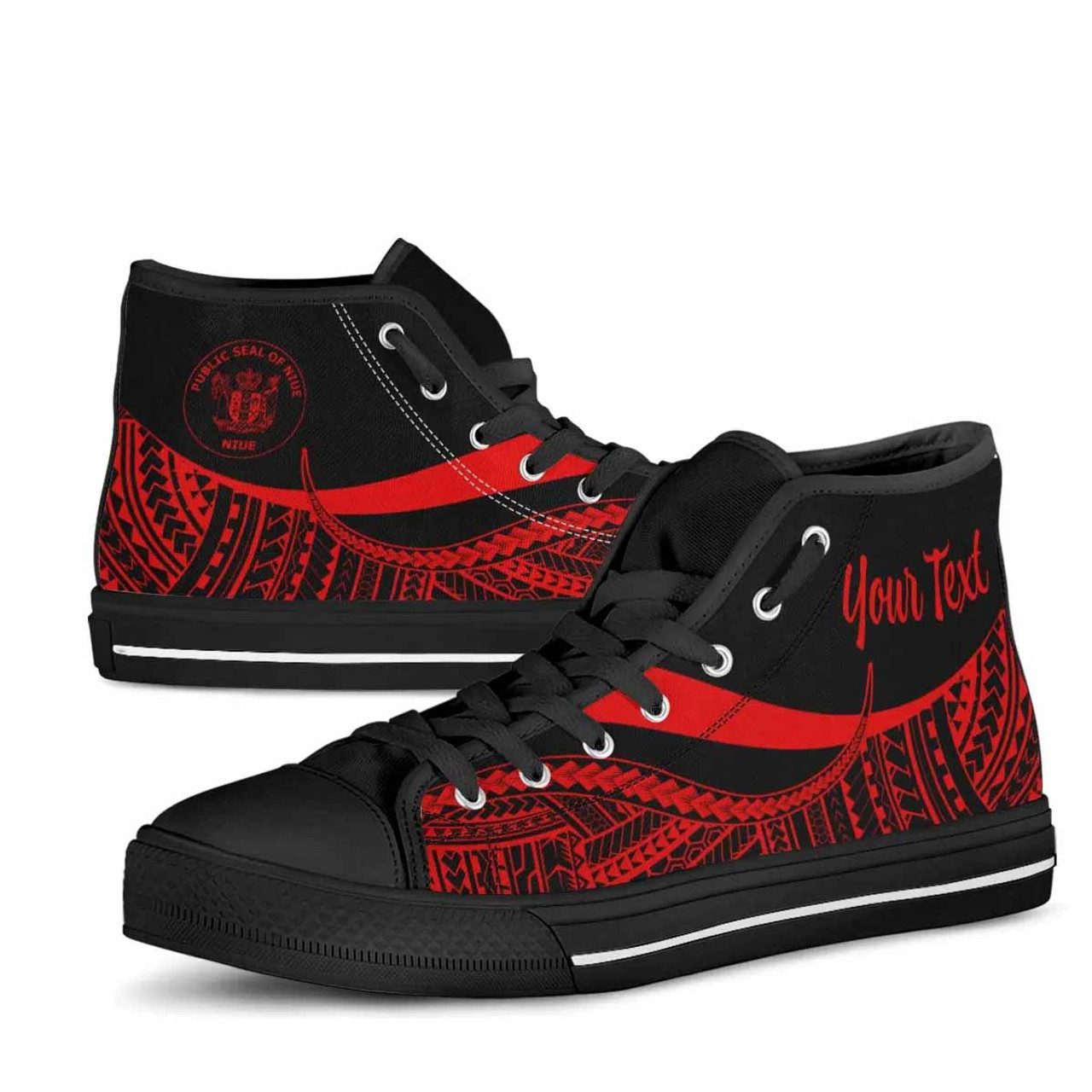 Niue Custom Personalised High Top Shoes Red - Polynesian Tentacle Tribal Pattern 4