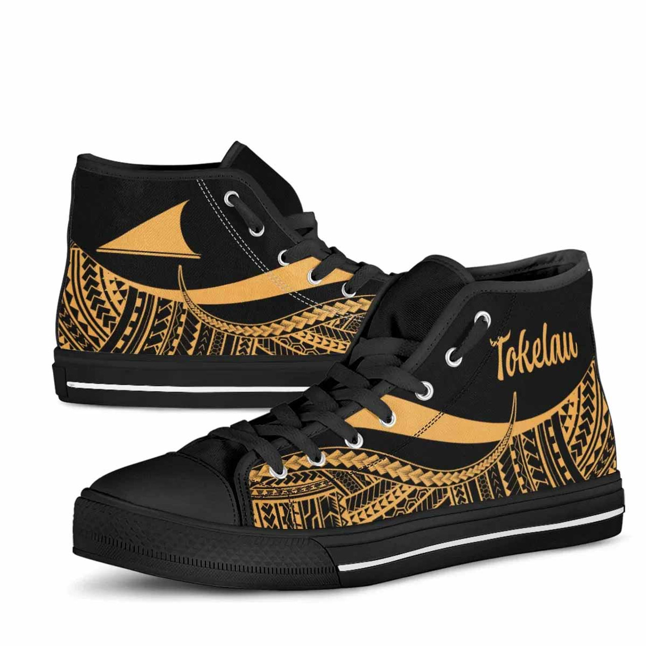 Tokelau High Top Shoes Gold - Polynesian Tentacle Tribal Pattern 4