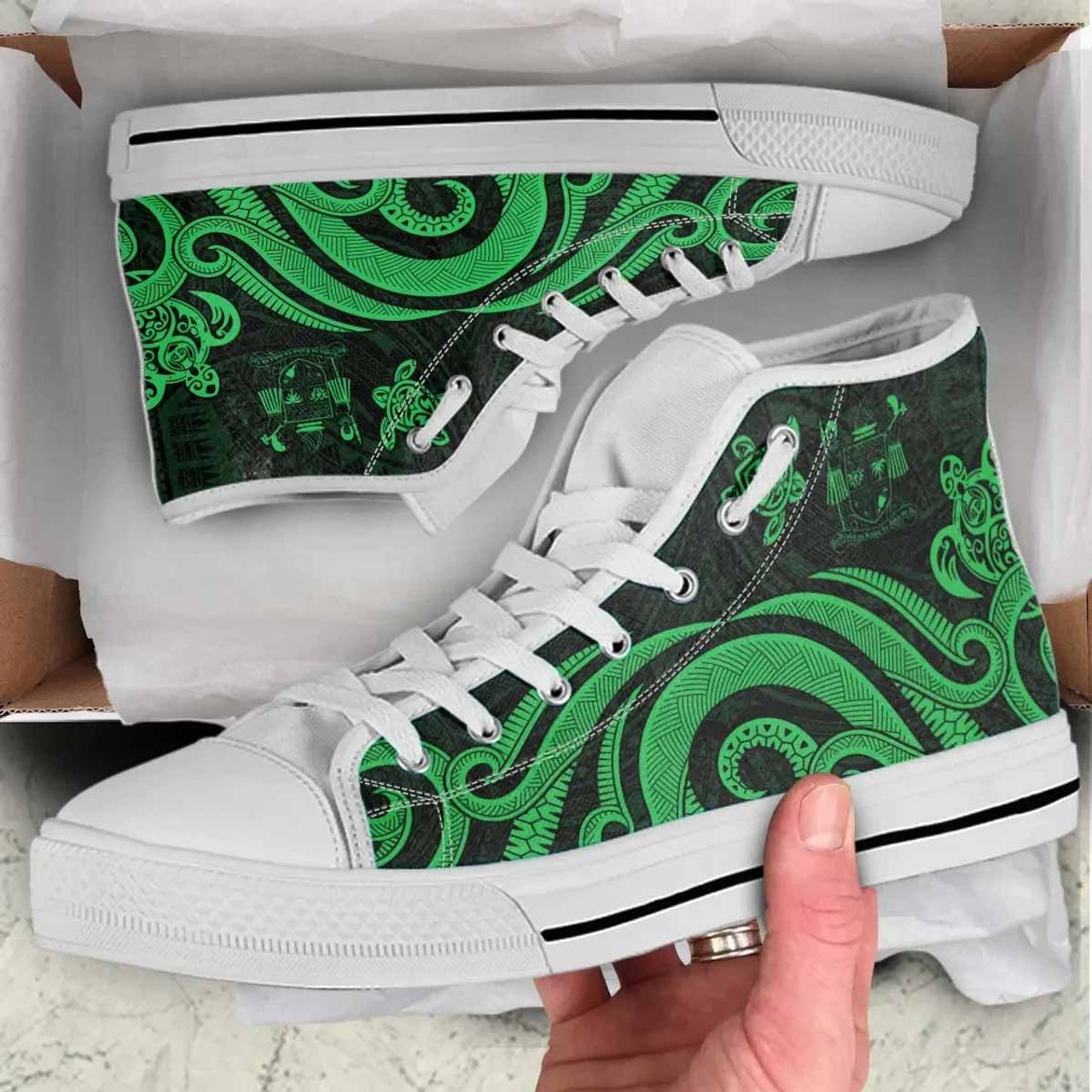 Fiji High Top Shoes - Green Tentacle Turtle Crest 9