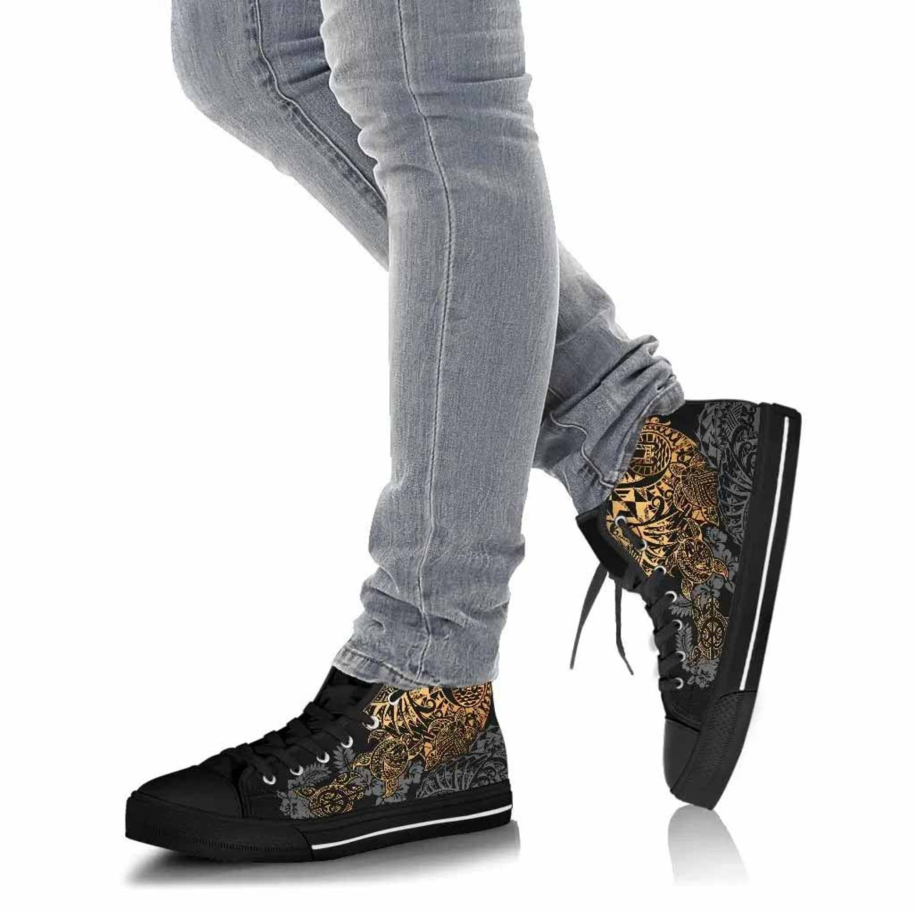 Tahiti Polynesian High Top Shoes - Gold Turtle Hibiscus Flowing 4