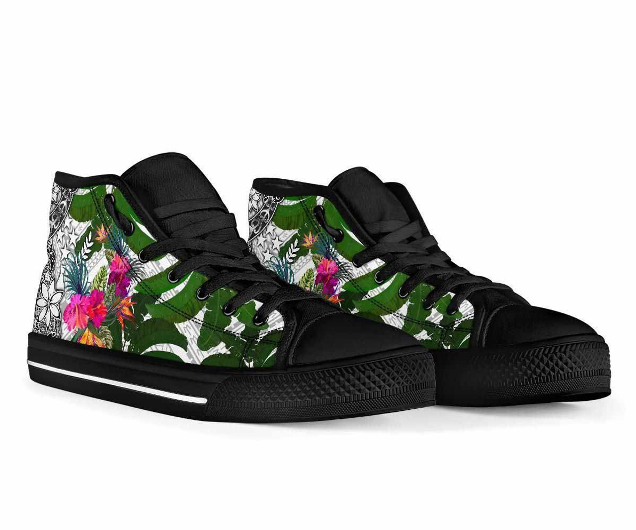 Kosrae High Top Shoes White - Turtle Plumeria Banana Leaf 2