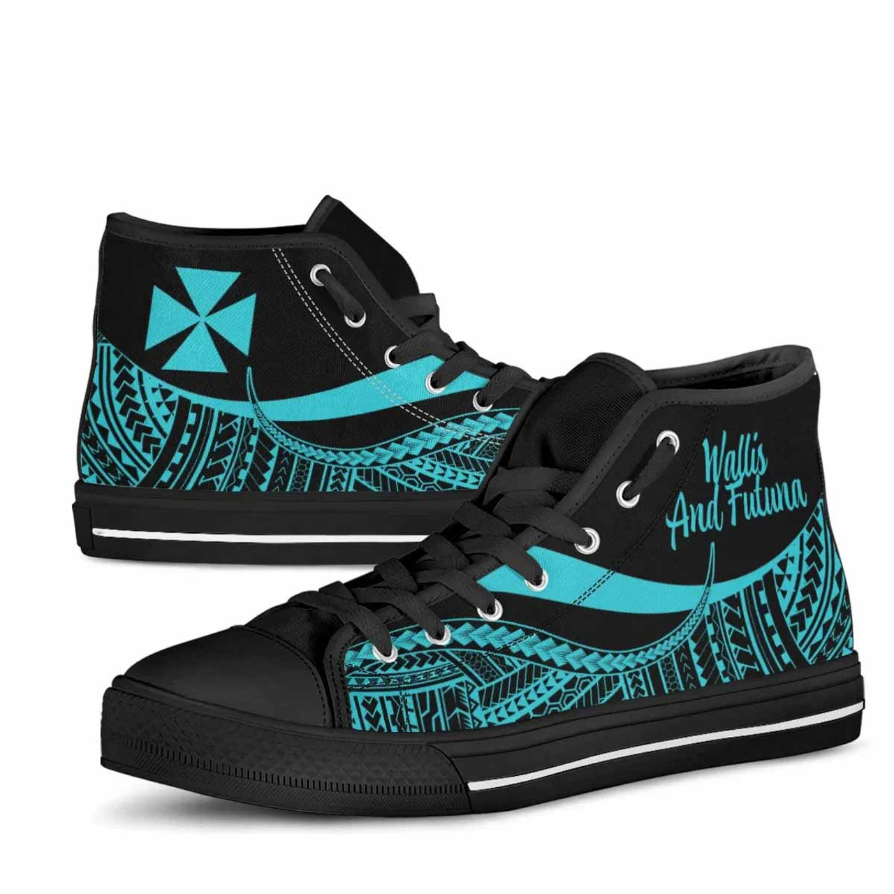 Wallis And Futuna High Top Shoes Turquoise - Polynesian Tentacle Tribal Pattern 3